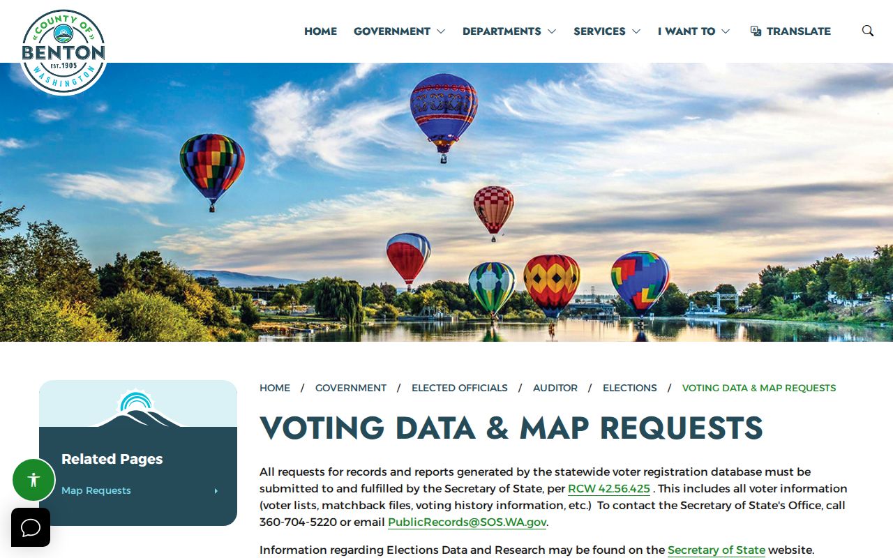 Kennewick voter registration data routing on Benton County elections page